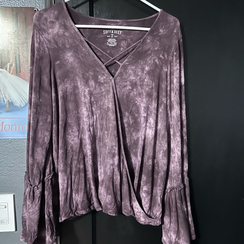 American Eagle Outfitters Purple Wrap Blouse